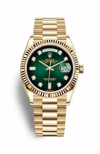 Rolex Day-Date 36 Yellow Gold / Fluted / Green Ombré-Diamond / President 128238-0069 (M128238-0069)